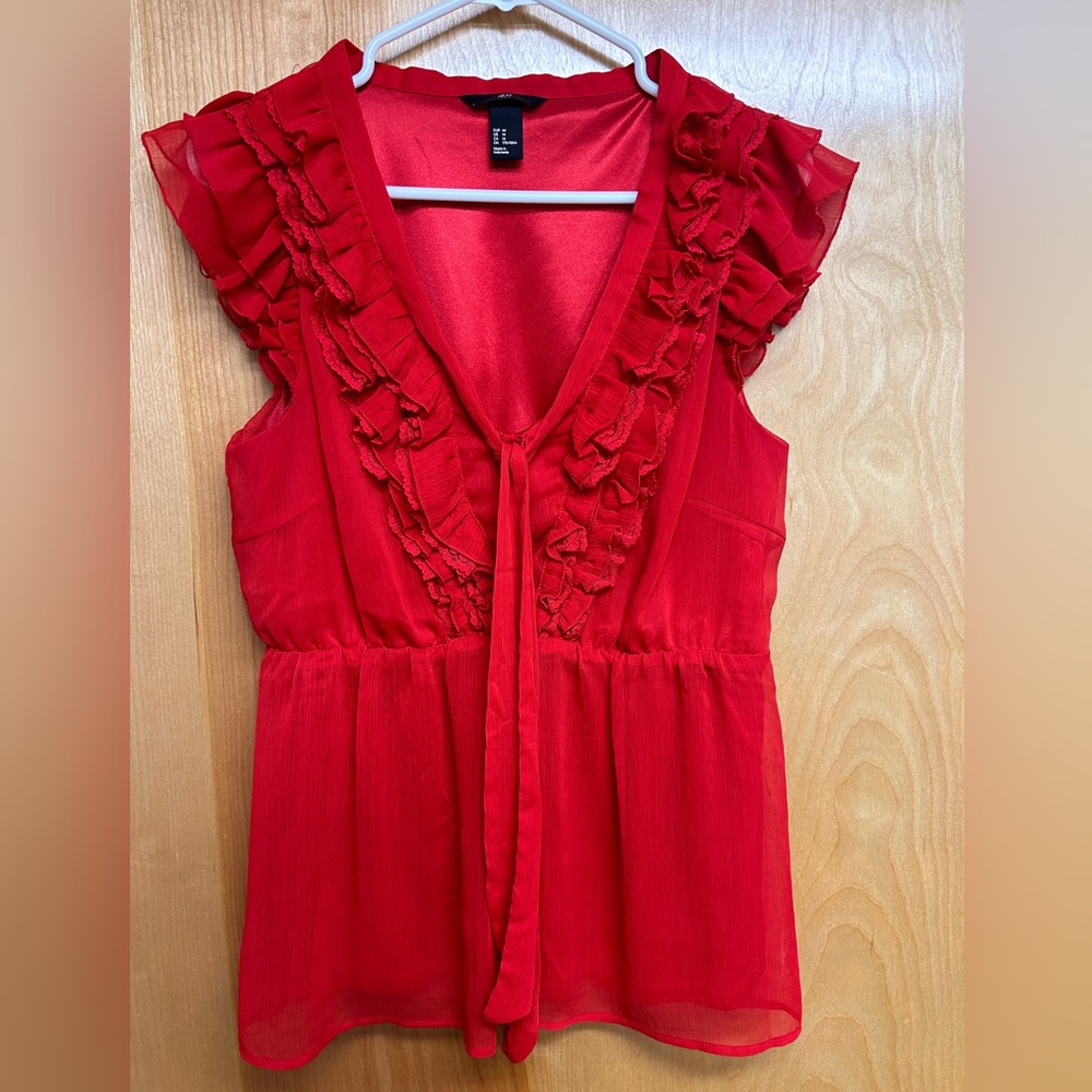 H&M Vibrant Red Ruffle Blouse